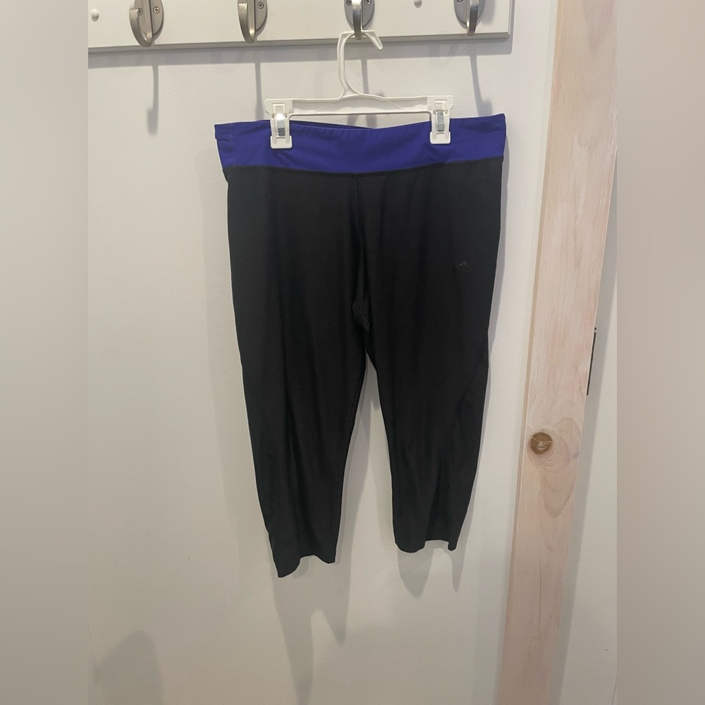 Adidas Climalite Womens Capri Tights Leggings High Rise Large Blue and Black